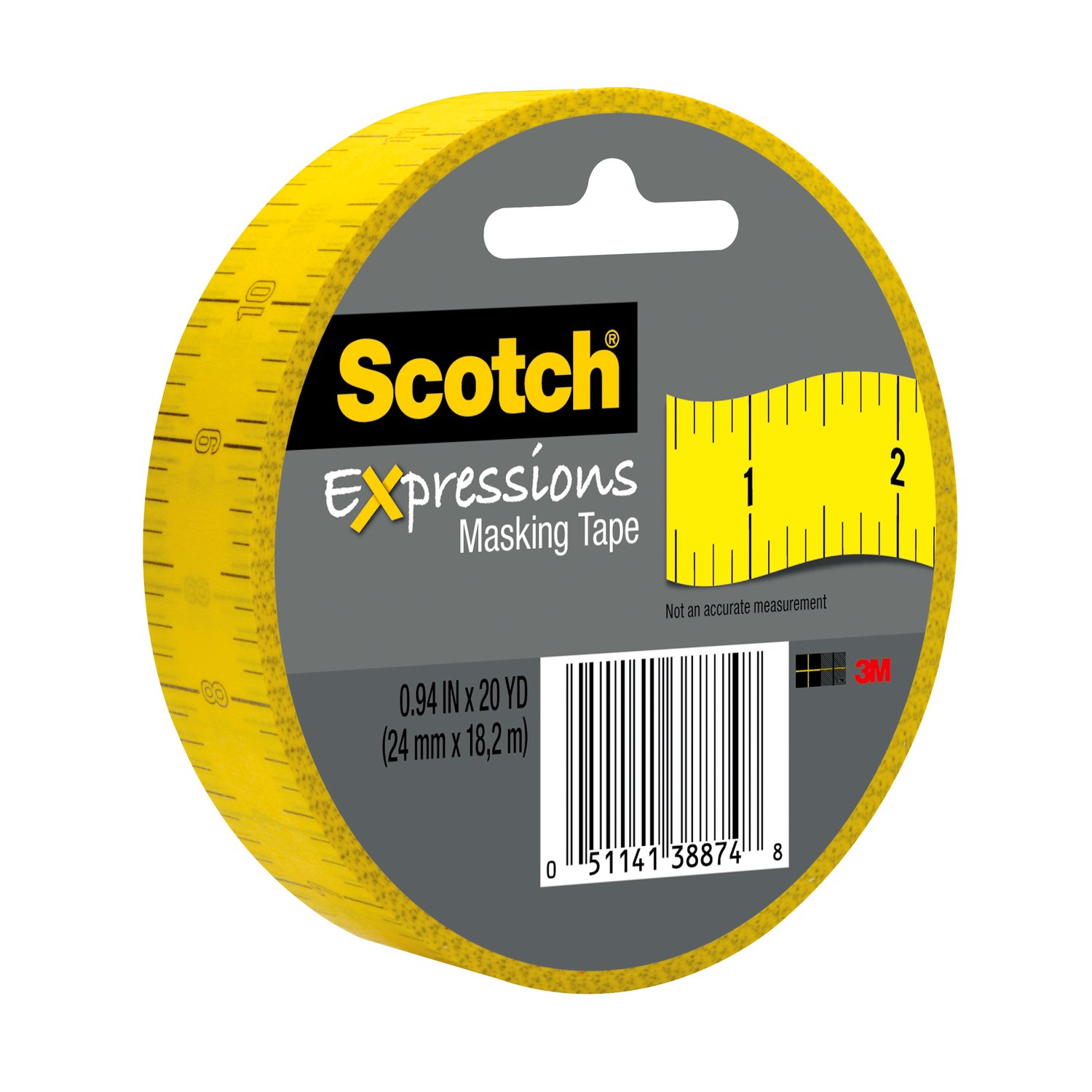 7100058029 - Scotch Expressions Masking Tape 3437-P5, .94 in x 20 yd (24 mm x 18,2 m), Ruler