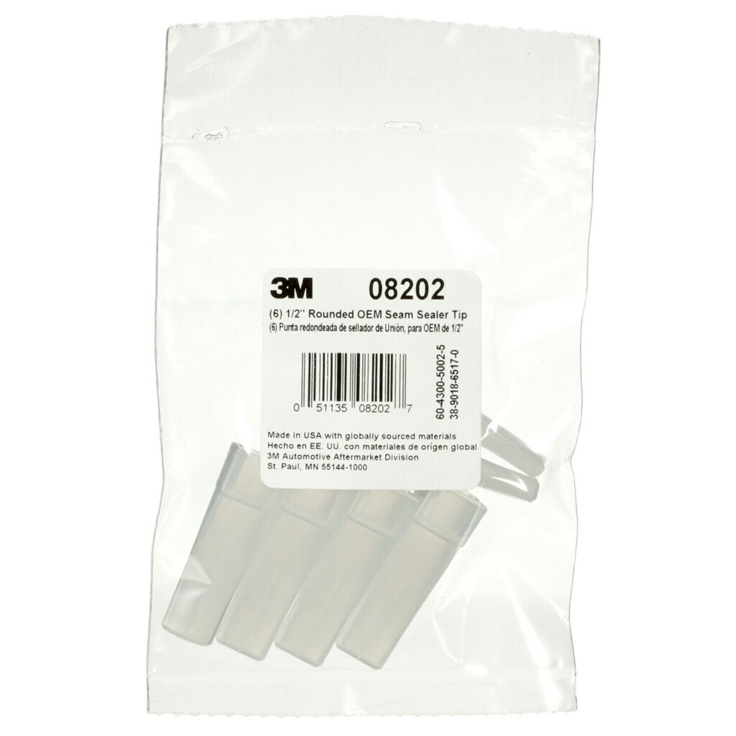 7000118468 - 3M OEM Seam Sealer Tip, 08202, 3/8 in, Rounded, 6 per bag, 6 bags per case