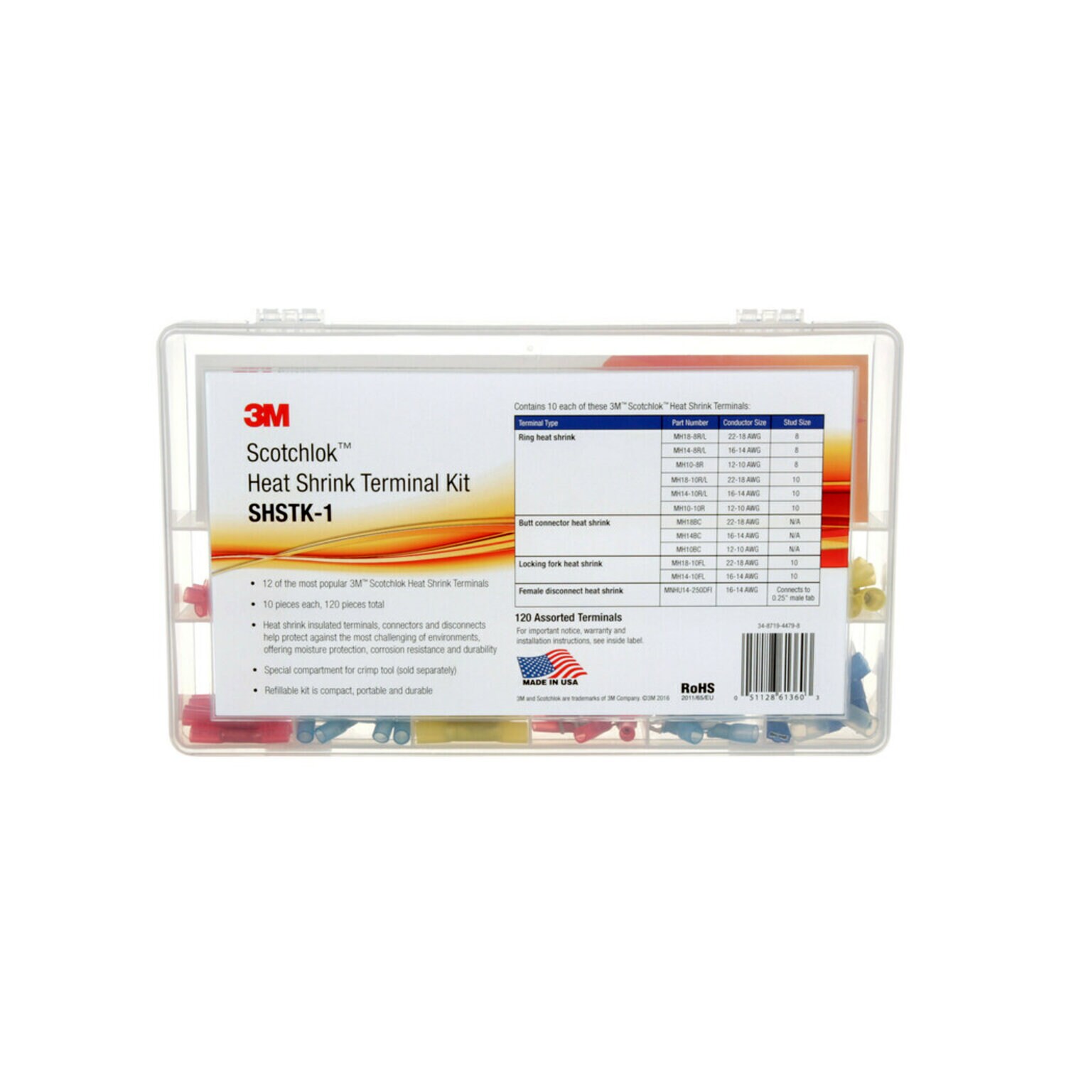 7100112733 - 3M Scotchlok Heat Shrink Terminal Kit, SHSTK-1, 120 pieces, refillable kit is compact, portable and durable, 4 Kits/Case