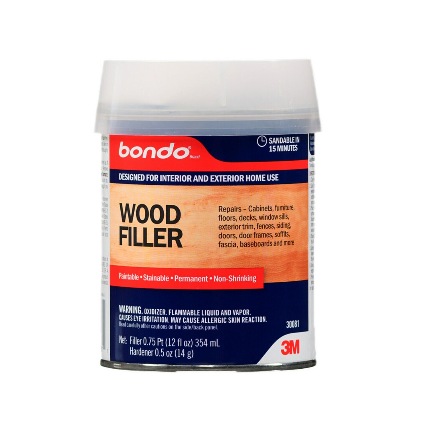 7010308801 - Bondo Wood Filler, 30081, 0.75 Pint, 4 per case