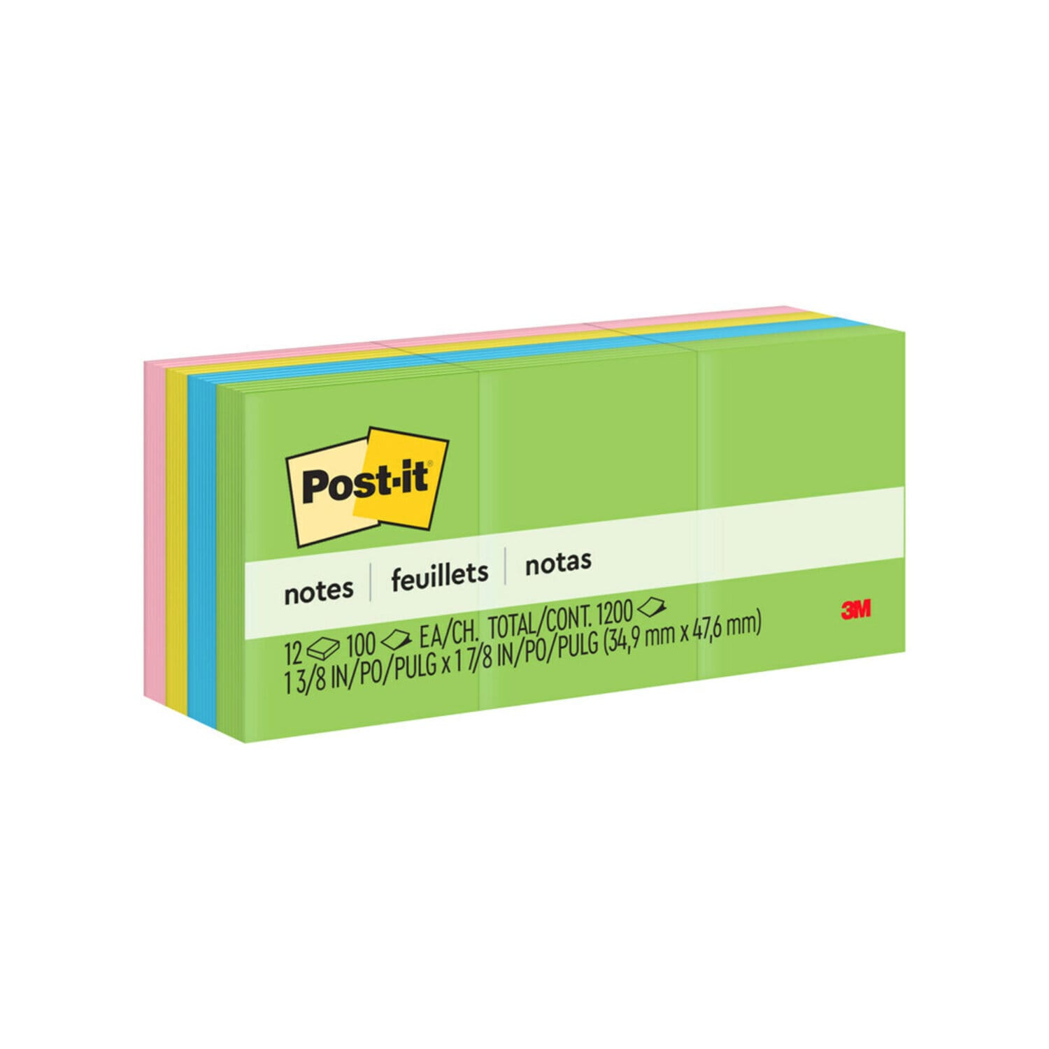 7100243119 - Post-it Notes 653-AU, Jaipur Colors, 1 3/8 in x 1 7/8 in (34.9 mm x 47.6 mm), 100% PEFC, SGSCH-PEFC-COC-110078