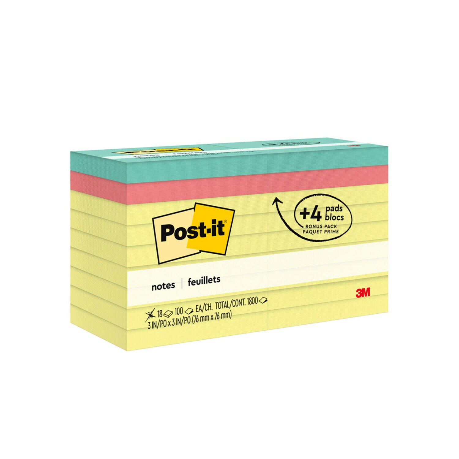 7010371010 - Post-it Notes 654-14-4B, Canary Yellow, 3 in x 3 in (76 mm x 76 mm), 100% PEFC, SGSCH-PEFC-COC-110078