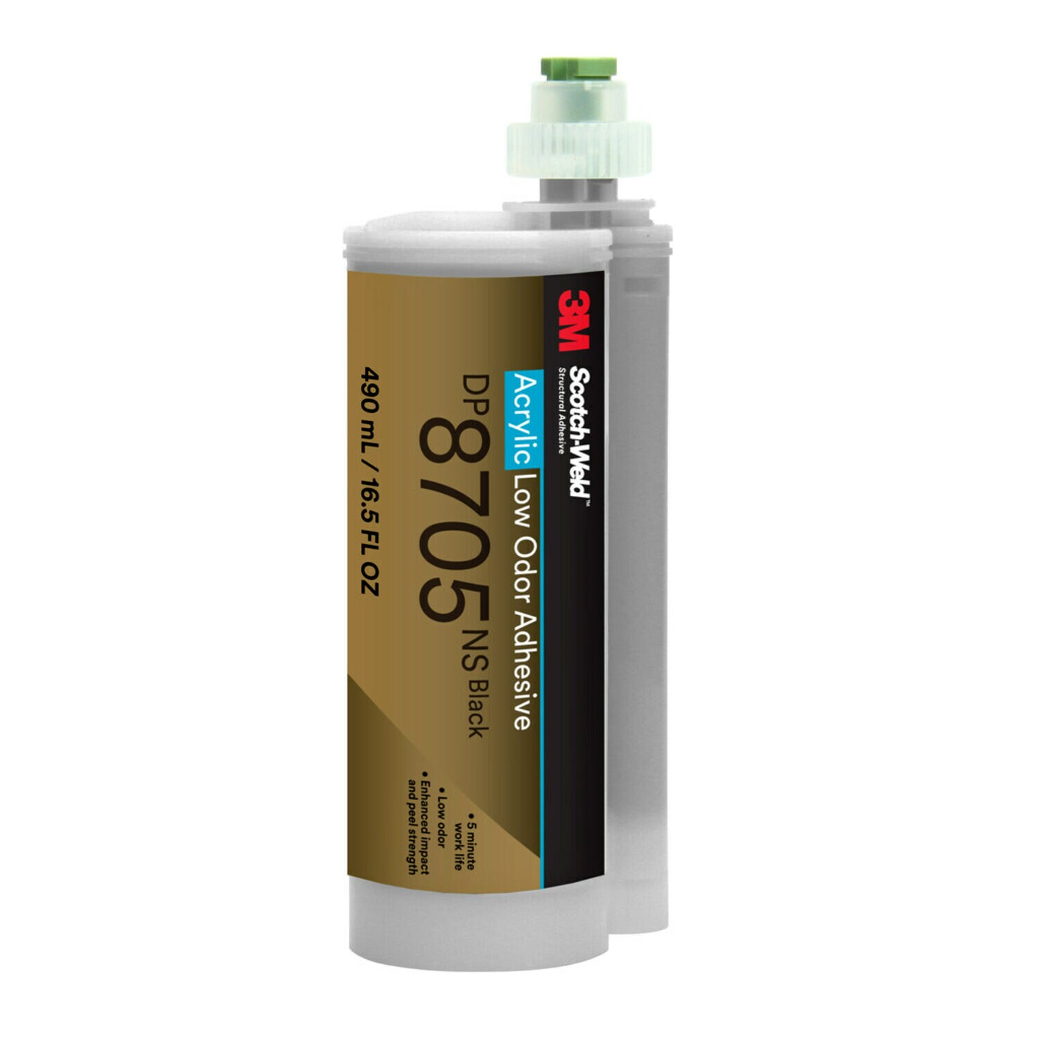 7100245039 - 3M Scotch-Weld Low Odor Acrylic Adhesive DP8705NS, Black, 490 mL
Duo-Pak, 6 Each/Case
