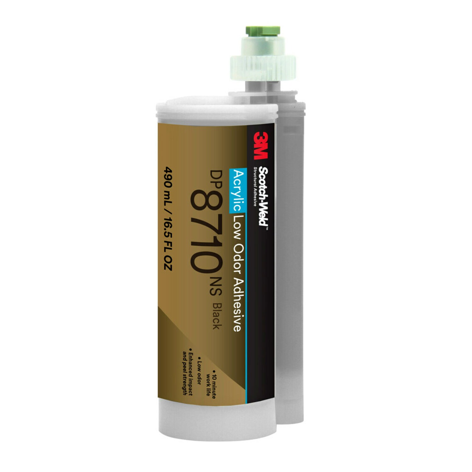7100233348 - 3M Scotch-Weld Low Odor Acrylic Adhesive DP8710NS, Black, 490 mL Duo-
Pak, 6/Case