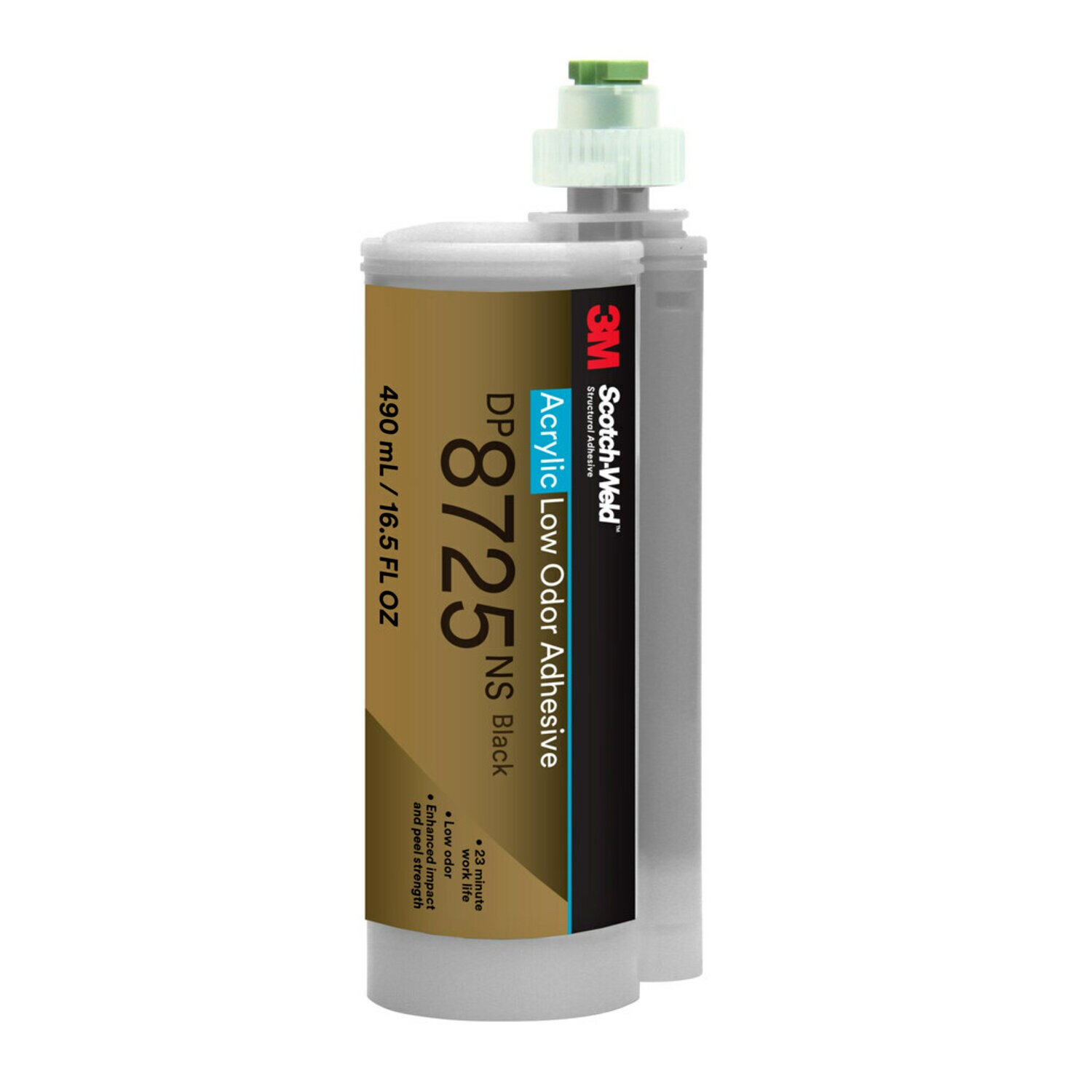 7100244480 - 3M Scotch-Weld Low Odor Acrylic Adhesive DP8725NS, Black, 490 mL Duo-
Pak, 6 Each/Case