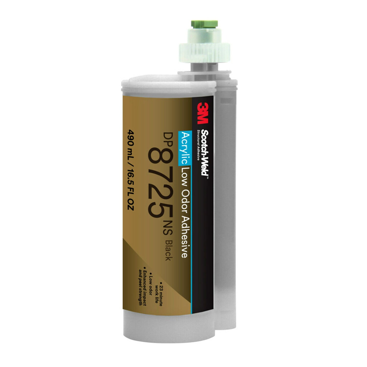 7100244480 - 3M Scotch-Weld Low Odor Acrylic Adhesive DP8725NS, Black, 490 mL Duo- Pak, 6 Each/Case