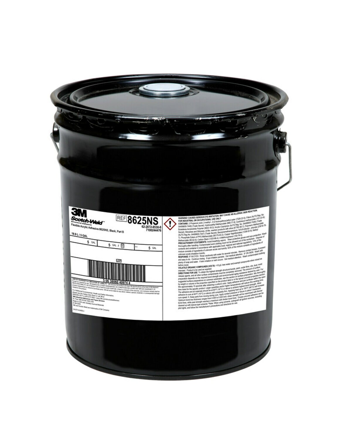 7100244476 - 3M Scotch-Weld Flexible Acrylic Adhesive 8625NS, Black, Part B, 5
Gallon (Pail), Drum