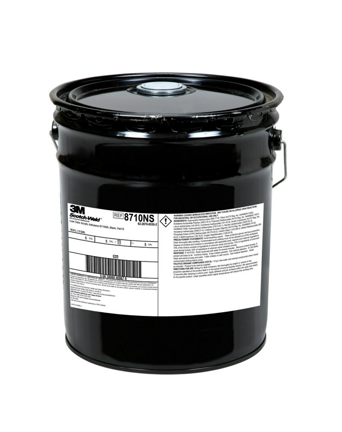 7100234572 - 3M Scotch-Weld Low Odor Acrylic Adhesive 8710NS, Black, Part B, 5
Gallon (Pail), Drum