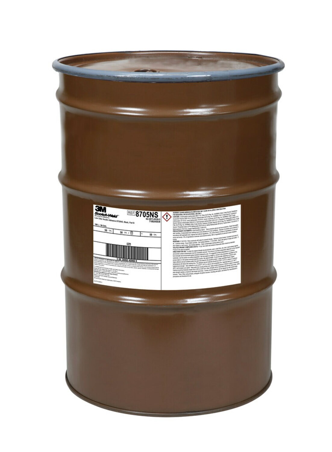 7100245038 - 3M Scotch-Weld Low Odor Acrylic Adhesive 8705NS, Black, Part B, 55
Gallon (Net 50 Gal), Drum
