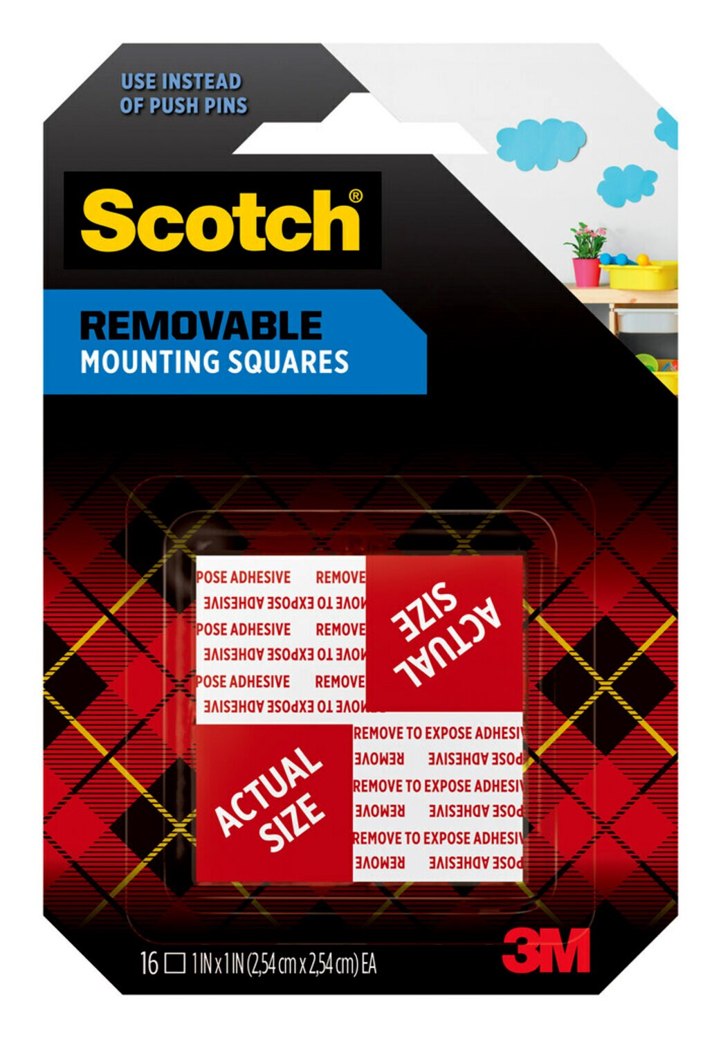 7100245433 - Scotch Removable Double-Sided Mounting Squares 108S-SQ-16, 1 in x 1 in (2.54 cm x 2.54 cm) 16/pk