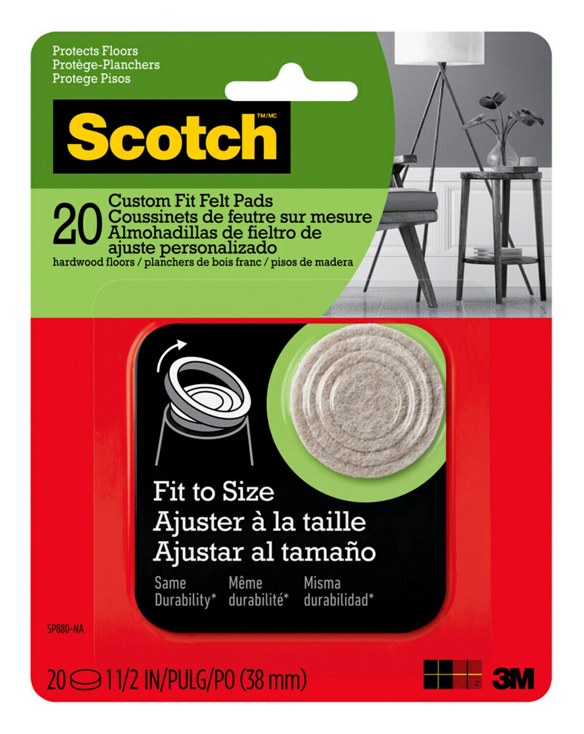 7100242787 - Scotch Custom Fit Felt Pads SP880-NA, Beige, 1.5 in, 20 ct