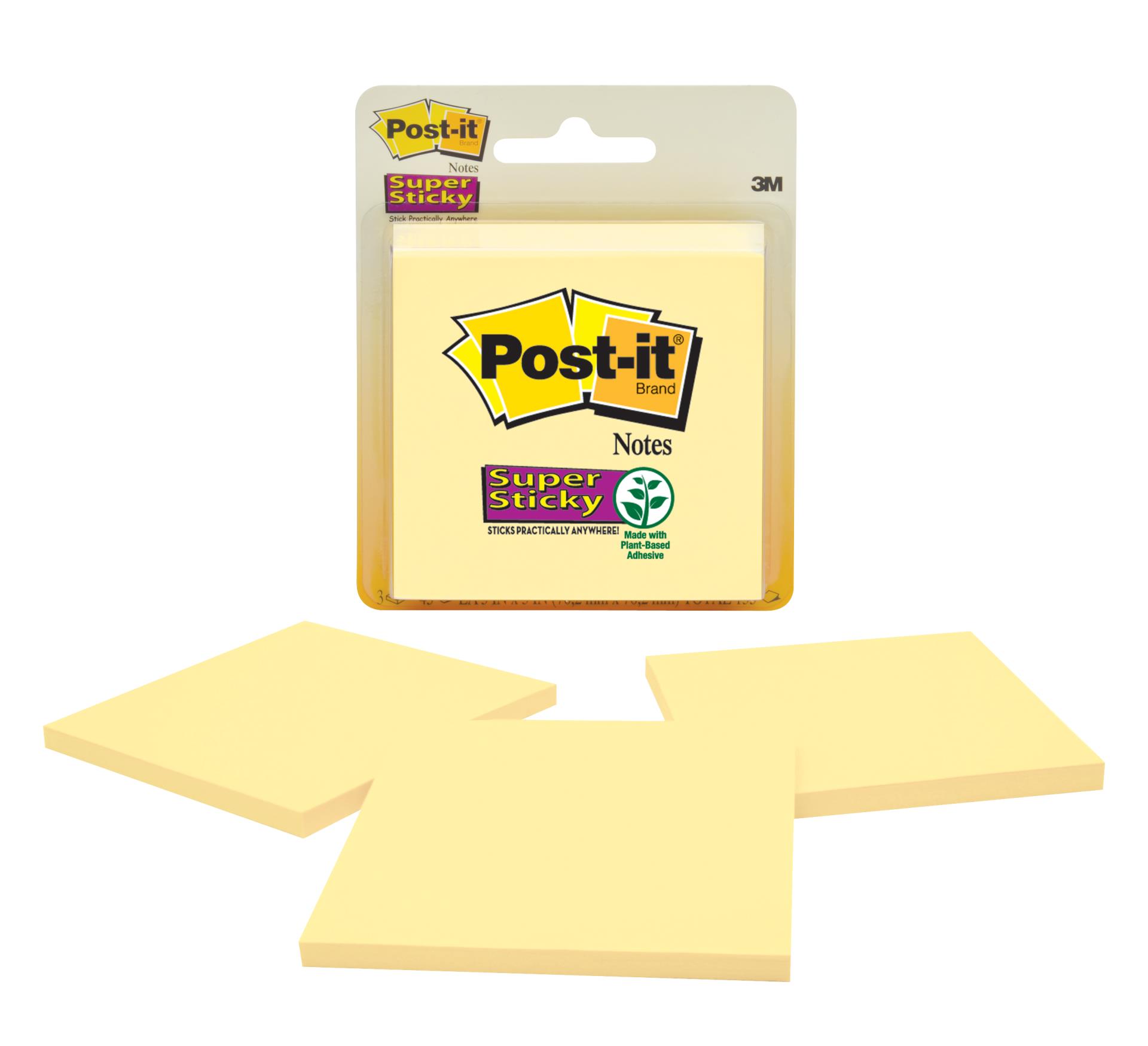7010341598 - Post-it® Super Sticky Notes 3321-SSCY, 3 in x 3 in Canary Yellow 45 sh 3 pds/pk