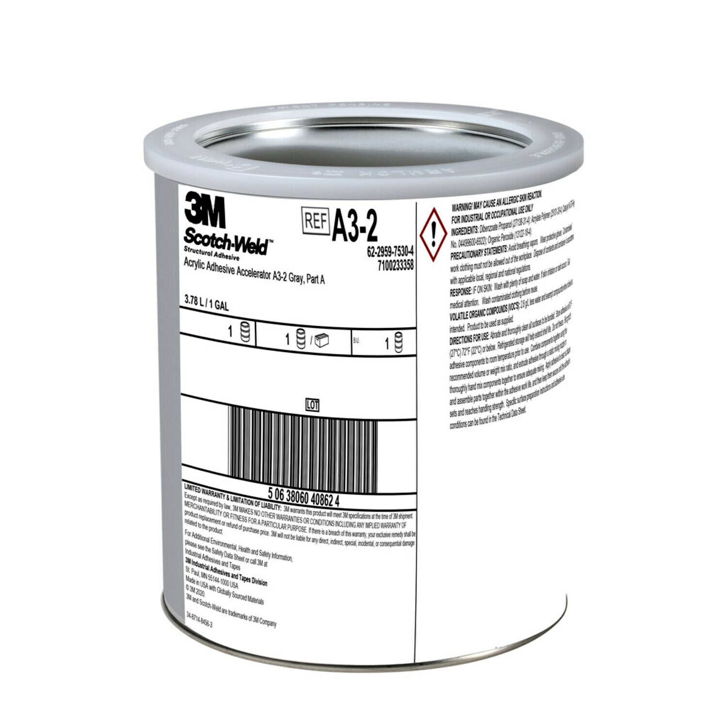 7100233358 - 3M Scotch-Weld Acrylic Adhesive Accelerator A3-2, Gray, Part A, 1
Gallon, 1 Can/Case