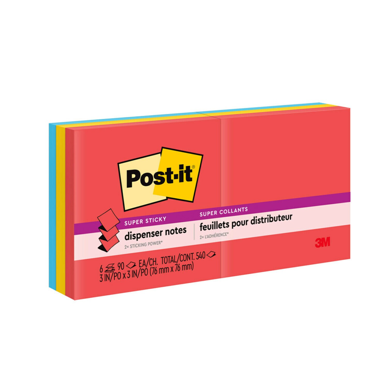 00051131966383, Post-it Super Sticky Dispenser Pop-up Notes R330-6SSAN,  Playful Primaries Collection, 3 in. x 3 in., 6 Pads/Pack, 90 Sheets/Pad, Aircraft products, na