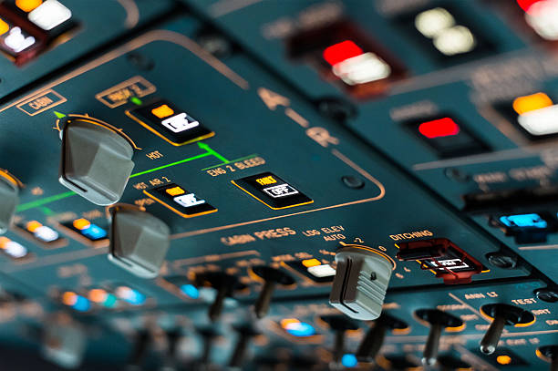 Aircraft cockpit electronics panel with switches and controls