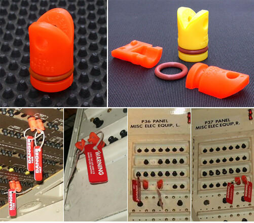 Circuit Breaker Lockout product family — clips, streamers, and lockout assemblies installed on aircraft panels