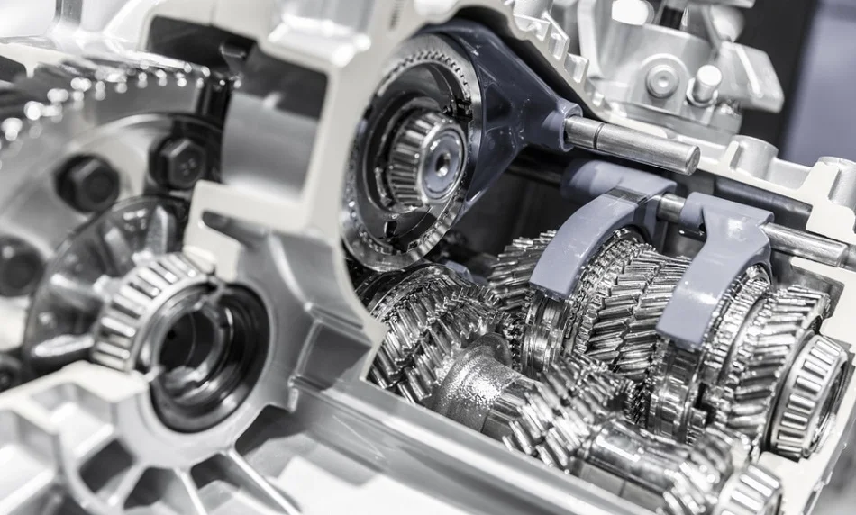 Close-up of precision aerospace gearbox components made from specialty alloys